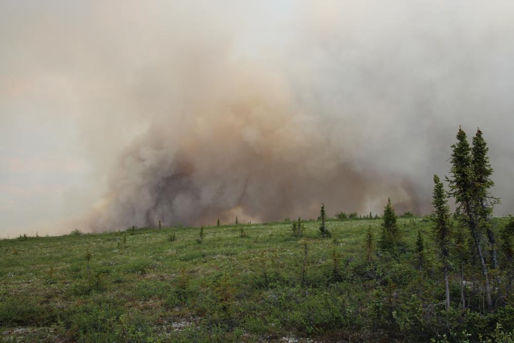 Verherrende, mehrere hundert Kilometer breite Waldbrände 50 km vor Eagle Plains